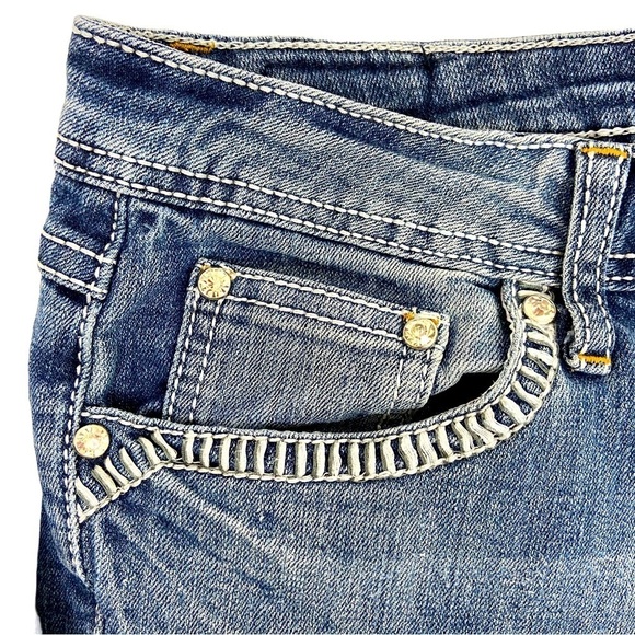 Earl Jeans Sz 8 Blue Barely Bootcut Embellished Embroidered Mid-rise Western - Picture 6 of 15